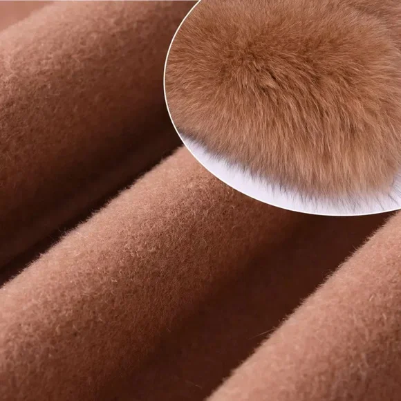 🎉New Luxe High Quality Wool Blend Natural Fox Fur Collar Cashmere Coat